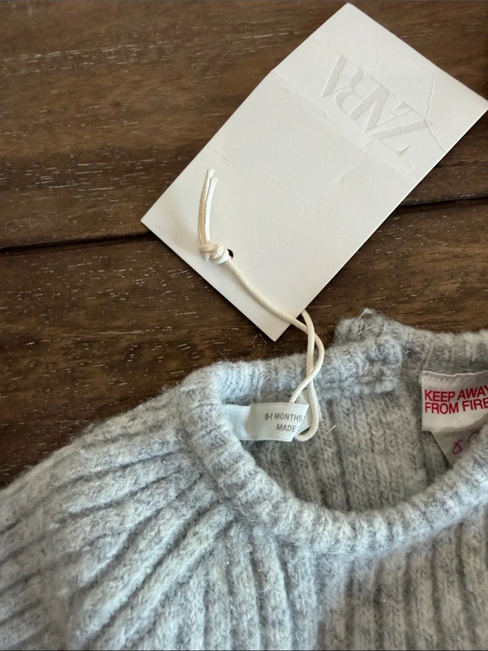 Zara Gray Ribbed Knit Baby One-Piece with Bonnet